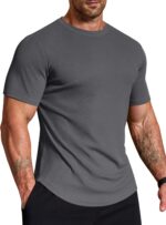 COOFANDY Mens Muscle Shirt Short Sleeve Slim Fit T-Shirts Texture Crewneck Tees Longline Gym Workout Athletic Shirt