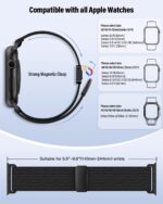 Stretchy Band Compatible with Apple Watch Bands 40mm 38mm 41mm 42mm 44mm 45mm 46mm 49mm Women Men,Magnetic Clasp Nylon Elastic Sport Strap for iWatch Series 11 10 9 8 7 6 5 4 3 SE SE2 SE3 Ultra,Black - Image 5