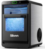Silonn Nugget Ice Maker Countertop, Crushed Ice Maker & Pebble Ice Machine Produces 44lbs/24h with Front Pull-Out Water Tank & Removable Basket for Home/Kitchen, Stainless Steel