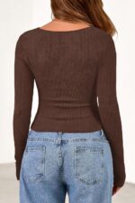 PRETTYGARDEN Women's Long Sleeve Cowl Neck Ribbed Knit Spring Shirts Slim Fit Ruched Going Out Crop Tops Basic T-Shirts - Image 5