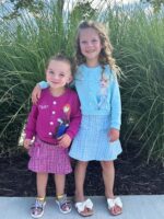 Suggest a better title and return a single title only without any other comments: Disney Frozen Elsa Stitch Princess Moana Minnie Toddler Girl 2 Piece Outfit Kid Pearl Button Knit Top & Tweed Skirt Set 2-13Y - Image 5