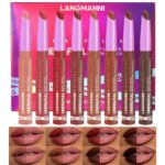 LANGMANNI 8Pcs 2-in-1 Velvet Matte Lipstick Set | All-in-One Lip Liner & Full-Size Lipstick in Unique Teardrop Shape,Gift For Women Makeup Set