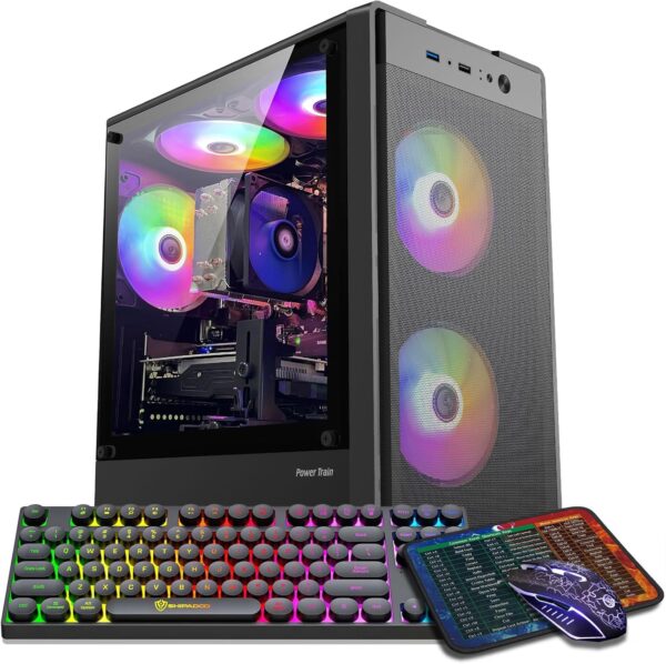 Gaming PC Desktop Computer, Intel Core I5 up to 3.6GHz, RX 550 4G GDDR5, 16G RAM, 512GB NVME SSD, WiFi 5.0, Prebuilt Gaming PC Tower Computer with 5 RGB Fan