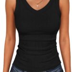ANRABESS Tank Tops for Women V Neck Ribbed Knit Slim Fitted Sleeveless Basic Tee Tanks Casual Summer Clothes 2026