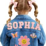 Suggest a better title and return a single title only without any other comments: Personalized Kids Denim Jacket with Names, Custom Long Sleeve Jean Jacket for Girls Boys Toddler (1-8 Years) Clothes, Daily Outerwear Jacket, 1-8 Year Old Girl Boy Birthday Christmas Gifts