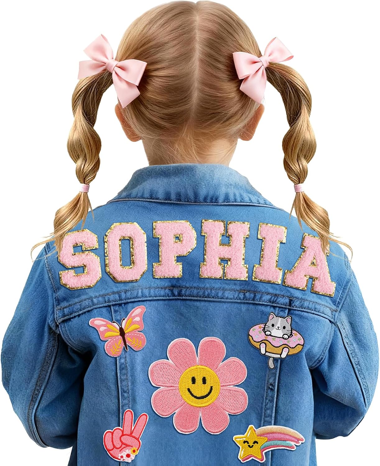 Suggest a better title and return a single title only Suggest a better title and return a single title only without any other comments: Personalized Kids Denim Jacket with Names, Custom Long Sleeve Jean Jacket for Girls Boys Toddler (1-8 Years) Clothes, Daily Outerwear Jacket, 1-8 Year Old Girl Boy Birthday Christmas Gifts